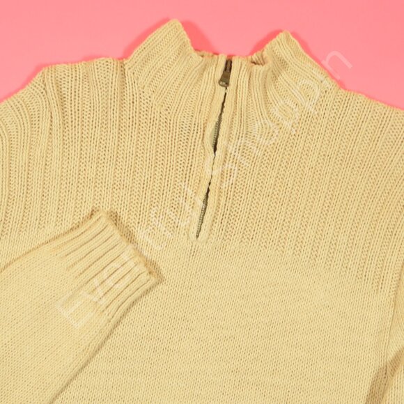 Vintage Polo Ralph Lauren Pullover Mens Large Tan Knit Linen Zip Sweater 1980s - Picture 1 of 5